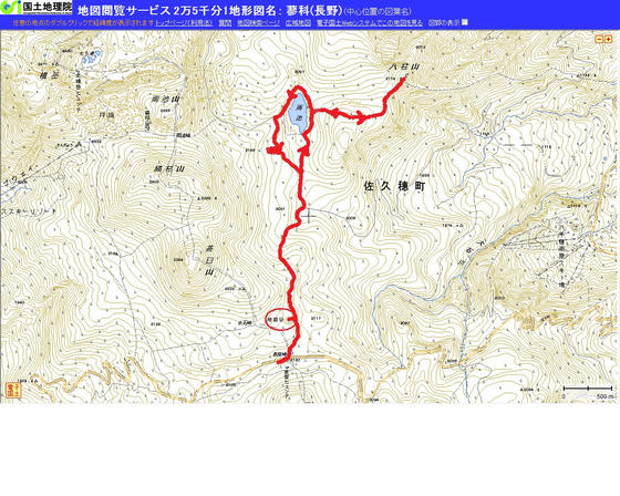 本日のルート。雨池から八柱山ピストン後雨池周回し、林道を使って時短(したつもり)