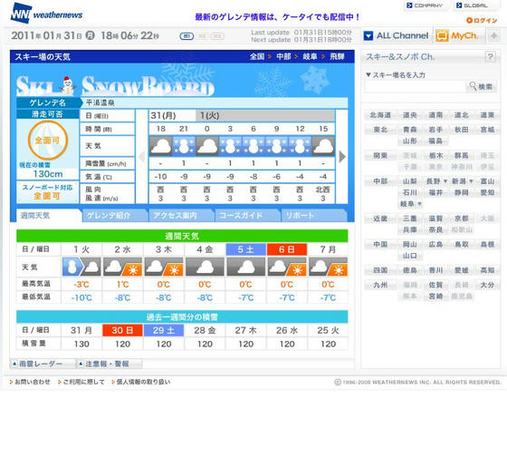 WN　積雪130cm　雪予報