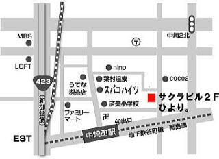 中崎町の雑貨屋ひよりさんの地図