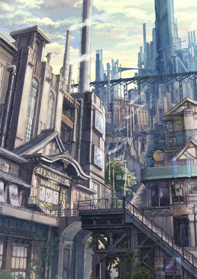 大銭湯と百の階段の街 完成 壁紙つき A Futuristic Impression