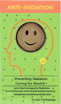 中華レビューのサンプルの画像その１。電磁波防止シール。ANTI-RADIATION. Preventing Radiation Caring for Health. Anti-Electromagnetic Radiation. It can effectively remove phenomena such as headache, insomnia and hair loss. Korean Technology.