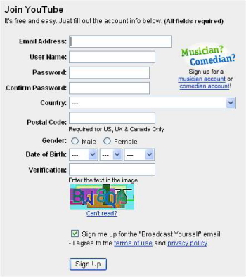 You Tube Sign Up