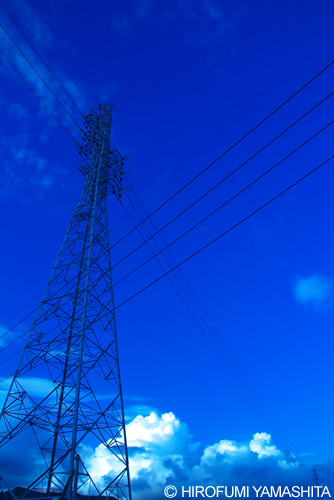 青い空と交差する電線