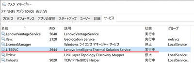 サービス「LITSSVC」の状態