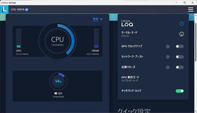 LOQ 16IRHのGPUクロックアップ