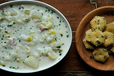 Three Onion Chowder with Parsleyed Oyster Crackers