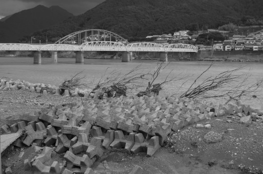 豪雨の爪あと-熊野川河口-