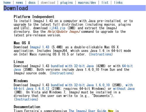 ImageJダウンロード