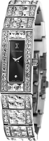 腕時計 ICEBERG アイスバーグ 502 レディースウォッチ (ブラック文字盤xキュービックジルコニアベルト)