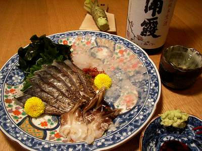 kawahagi, sawara, torigai y wakame