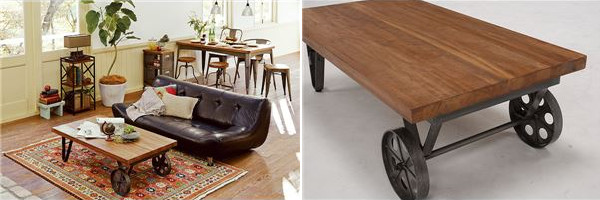 センターテーブル/ローテーブル 【幅110cm】 木製×スチールパイプ 『リベルタシリーズ』 車輪型キャスタータイプ