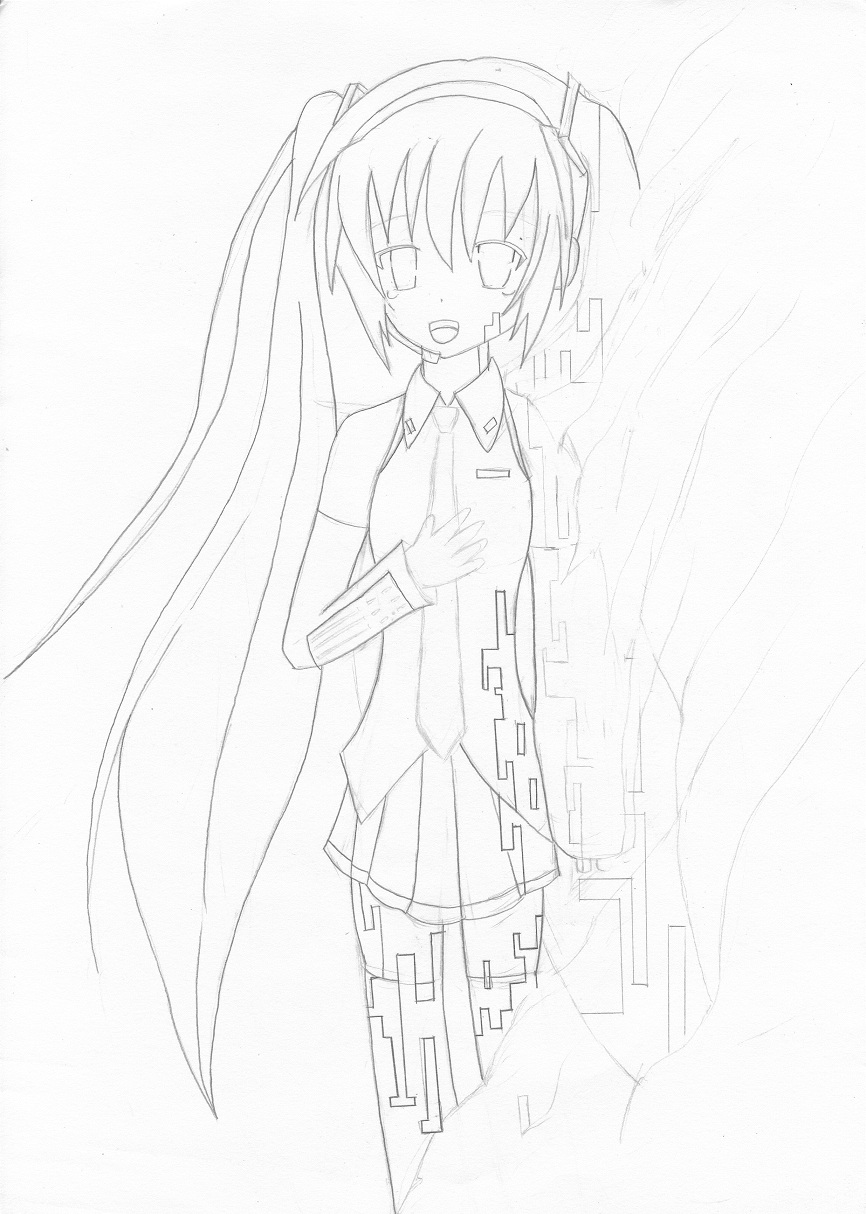 イラスト 初音ミクの消失 を描いてみた 海を流れる神様の歌