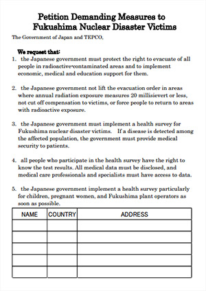 放射能健康診断100万人署名運動　英語版