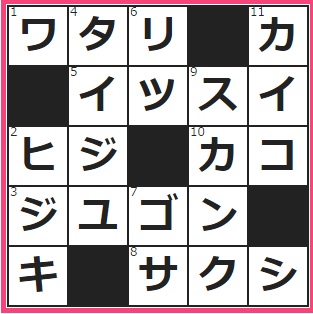 すぐたま　クロスワードの答え　2016/4/1　日本で生まれたツバメが越冬のために台湾やフィリピンなどに移動する行動は　黒い枝状の海藻。よく食卓に並ぶ