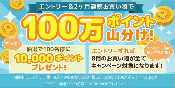 ポイントタウン　2ヶ月連続お買いものをして100万ポイント山分けキャンペーン！