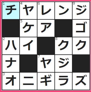 チャンスイット　クロスワードの答え　2016/4/5　挑戦。――精神にあふれた試み　下駄につきもの、切れると不吉