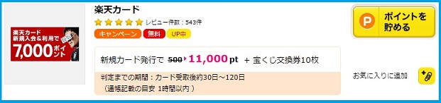 楽天カード発行で11,000円