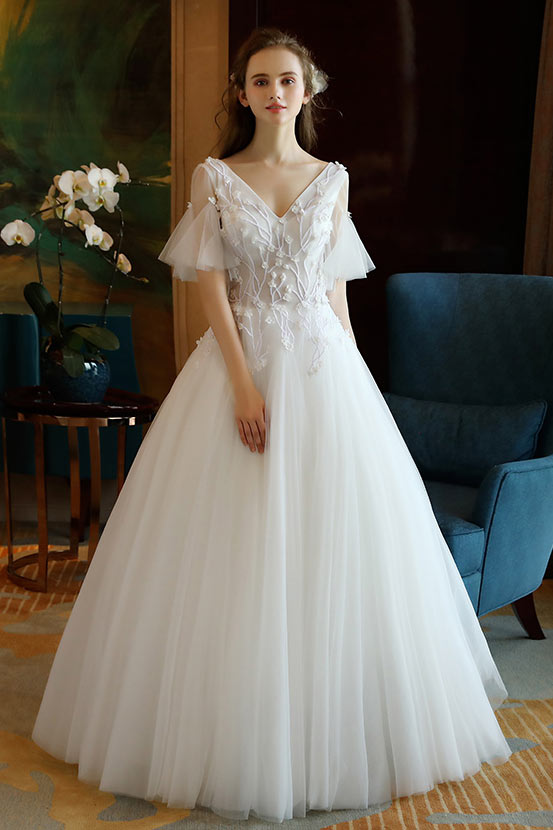 Robe de mariée princess bustier transparent col en V