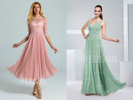 Robe rose manches courtes & robe verte longue