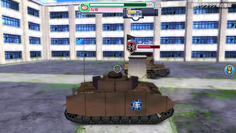 最終決戦は1対1の勝負　まともに撃ち合うと負けるので、広場中央の柱を盾にして敵の攻撃を防ごう