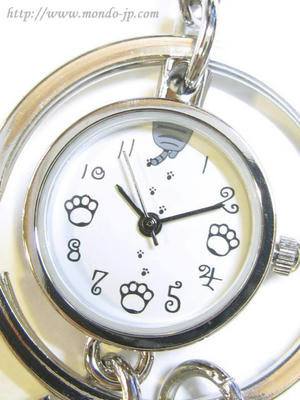 ◆黒猫◆キーホルダーウォッチ　黒猫さんの時計・キーホルダー　＊ネコとお魚＊です。猫 アクセサリー CAT 猫グッズ Mondoオリジナル商品 関西圏大阪の拘りシルバーアクセサリーセレクトショップMondo（モンド）
