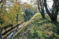 赤見城の西側土塁上より主郭土塁と水堀