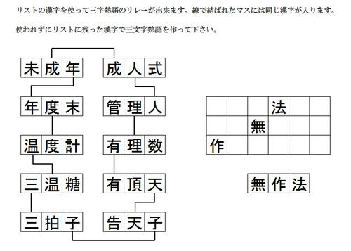 三文字熟語リレー解答62 67 白の四角黒の四角