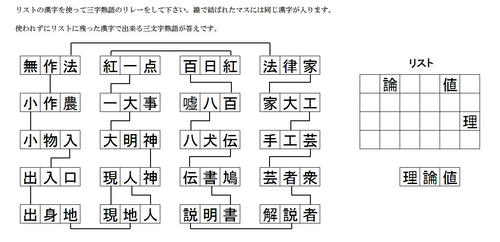 三文字熟語リレー解答62 67 白の四角黒の四角