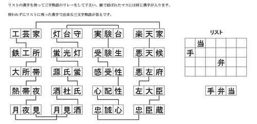 三文字熟語リレー解答68 75 白の四角黒の四角