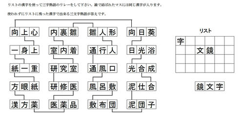 三文字熟語リレー解答76 81 白の四角黒の四角