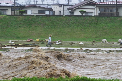 牙をむく馬見ヶ崎川。