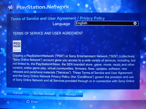 PS3 PSN アカウント言語の入力