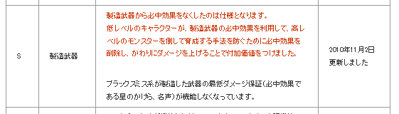 製造武器から必中効果をなくしたのは仕様