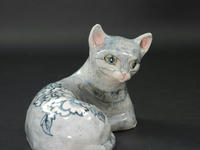 呉須牡丹模様愛猫小春像