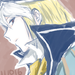 約10分：奥さん描いたので夫を。此処何枚か色塗ってなかったので色塗るのを目標に。描いてたときはなんとも思わなかったけどこう見るとバランスやばいあひぃ＾ｑ＾