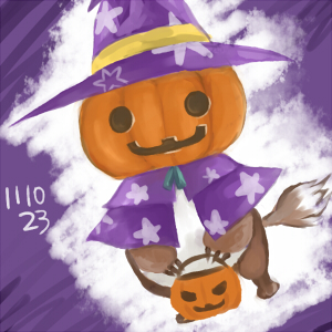 約30分：ハロウィントゥリモン可愛いです。おなかがもふもふ…あんまし可愛く描けなかったかなぁ