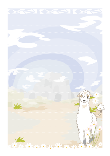 ☆English. Image of Alpaca. Free Letter paper of Flowers and Luka. 