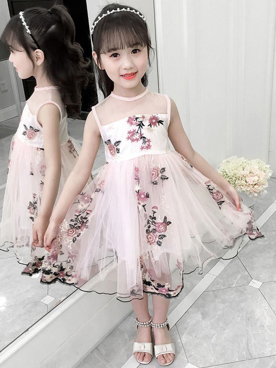 kiskissing wholesale flower embroidery mesh dress sleeveless