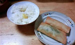 栗ご飯と春巻き