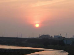 多摩川の夕日