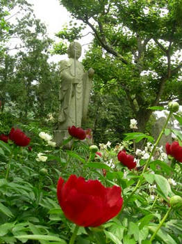 地蔵菩薩と芍薬の花
