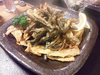 120413_1900_しぶき荘さんの「どじょうのから揚げ」（駒ヶ根市）