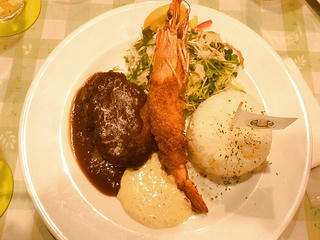 150326_1915_「ひげじい」さんの「ジャンボエビフライ＆ハンバーグ」（諏訪市）