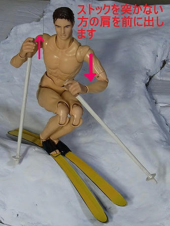 ストックを突かない方の肩を前に出す