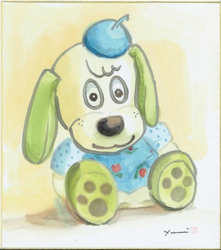色紙に描く 犬のぬいぐるみ やっぱり 水彩画