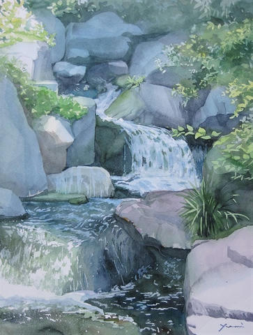 配送員設置 小さな滝を描く｜やっぱり！水彩画 絵画