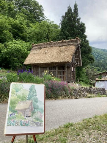 722＊白川郷昼下り 水彩画 原画 透明水彩画