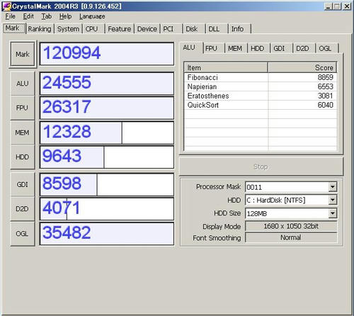 XPのCrystalMarkの結果