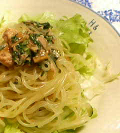 なめたけとツナの冷めたいパスタ