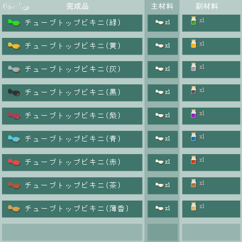 チューブトップビキニの合成リスト